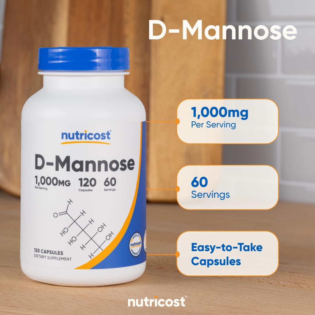 Nutricost D-Mannose 1000mg per Serving, 120 Capsules - Urinary Tract Health - görsel 6