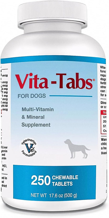 Vita-Tabs - Essential Vitamins, Minerals and Nutrients - Food Supplement for Dogs - Supports the Immune System and Bones - Liver Flavoured - 250 Chewable Tablets