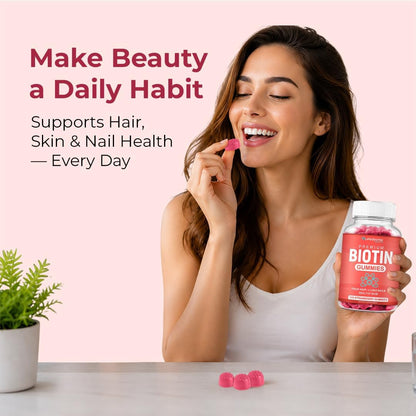 LifeCentric Health Biotin Gummies for Adults | Max Strength 10,000mcg | Vegan Hair Skin and Nails Supplement | 100 Count