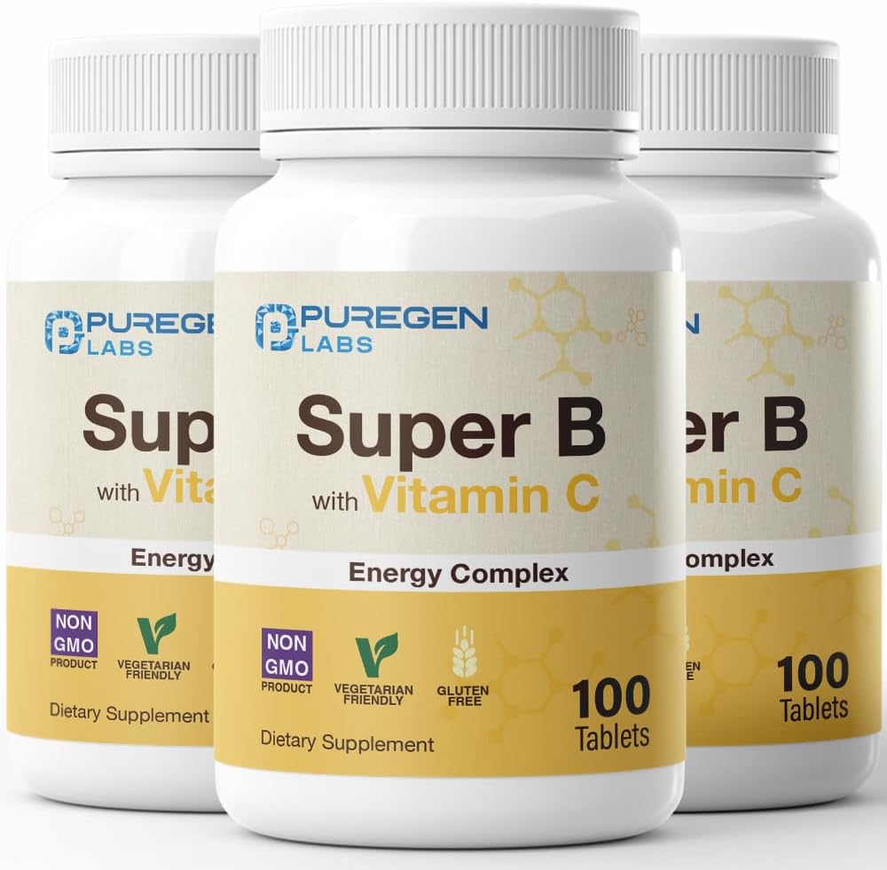 Puregen Labs Super B Energy Complex with Vitamin C - Immune Health, Energy & Nervous System Support - Non-GMO, Gluten-Free 100 Vegetarian Tablets - görsel 7