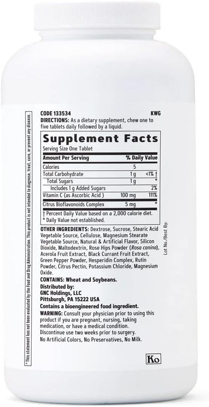 GNC Vitamin C 100mg Chewable Tablets, Mixed Fruit Flavour, 360 Tablets