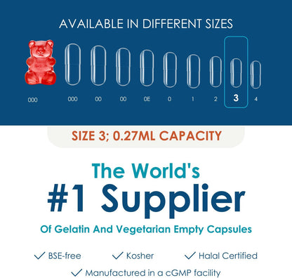 Capsuline Size 3 Empty Gelatine Capsules, White/Clear - 1000 Count