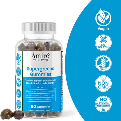 Amire by Dr. Awan Super Greens Gummies - Fruit & Vegetable Supplement, 180 Gummies