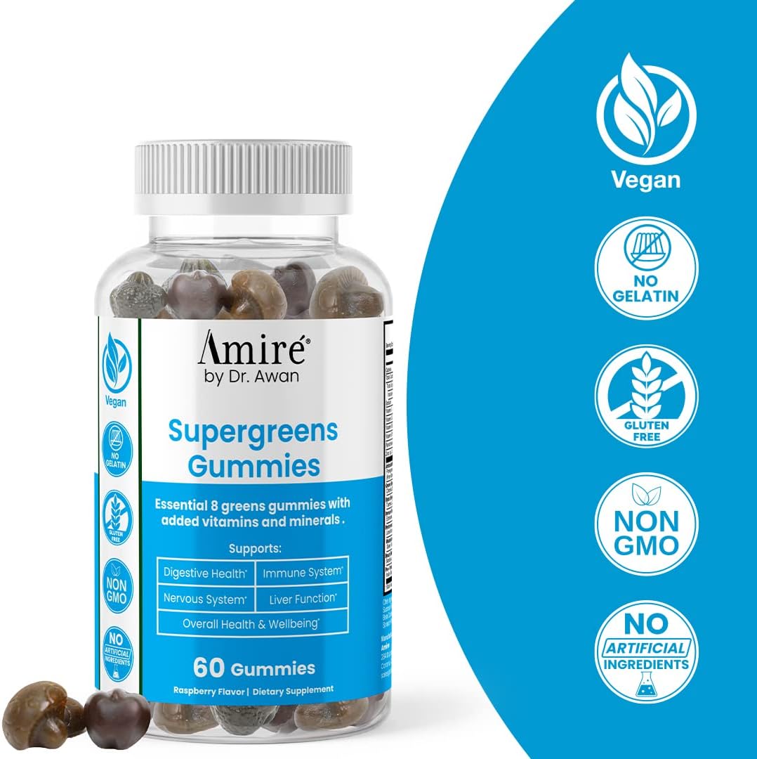 Amire by Dr. Awan Super Greens Gummies – Fruits & Veggies Supplement, 240 Gummies - görsel 4