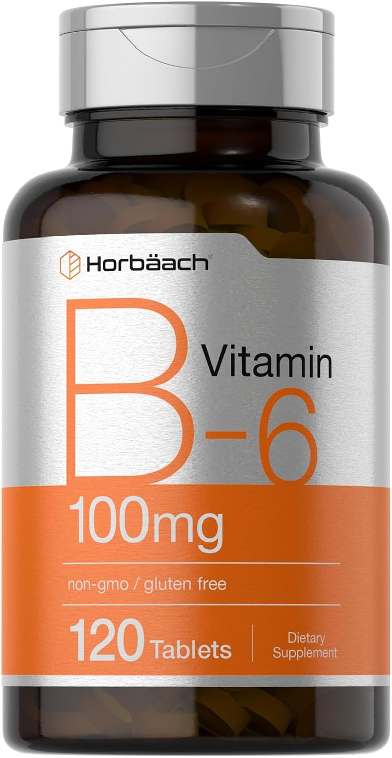 Horbaach Vitamin B6 100mg, 120 Tablets - Pyridoxine Hydrochloride - Vegetarian, Non-GMO and Gluten-free - görsel 1