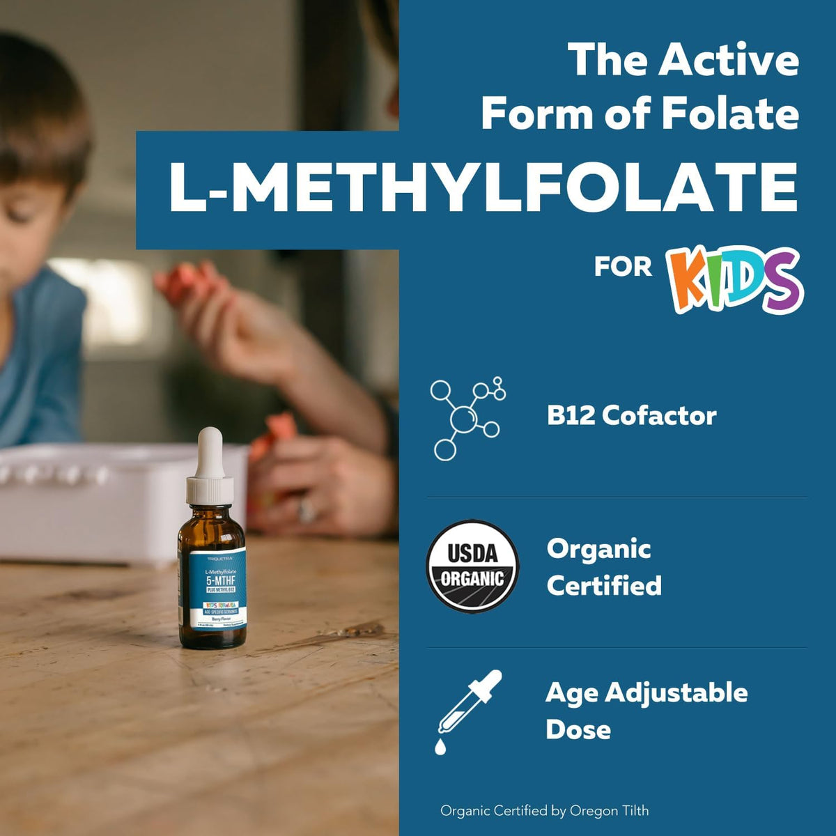 Organic Kids L-Methylfolate + Methyl B12 Cofactor - MTHFR Sublingual Form - 5-MTHF, Superior Form of Folate - Adjustable Dosage for All Ages - Mood, Behaviour, Cognition - Organic Berry Flavour, 30 ml - görsel 2