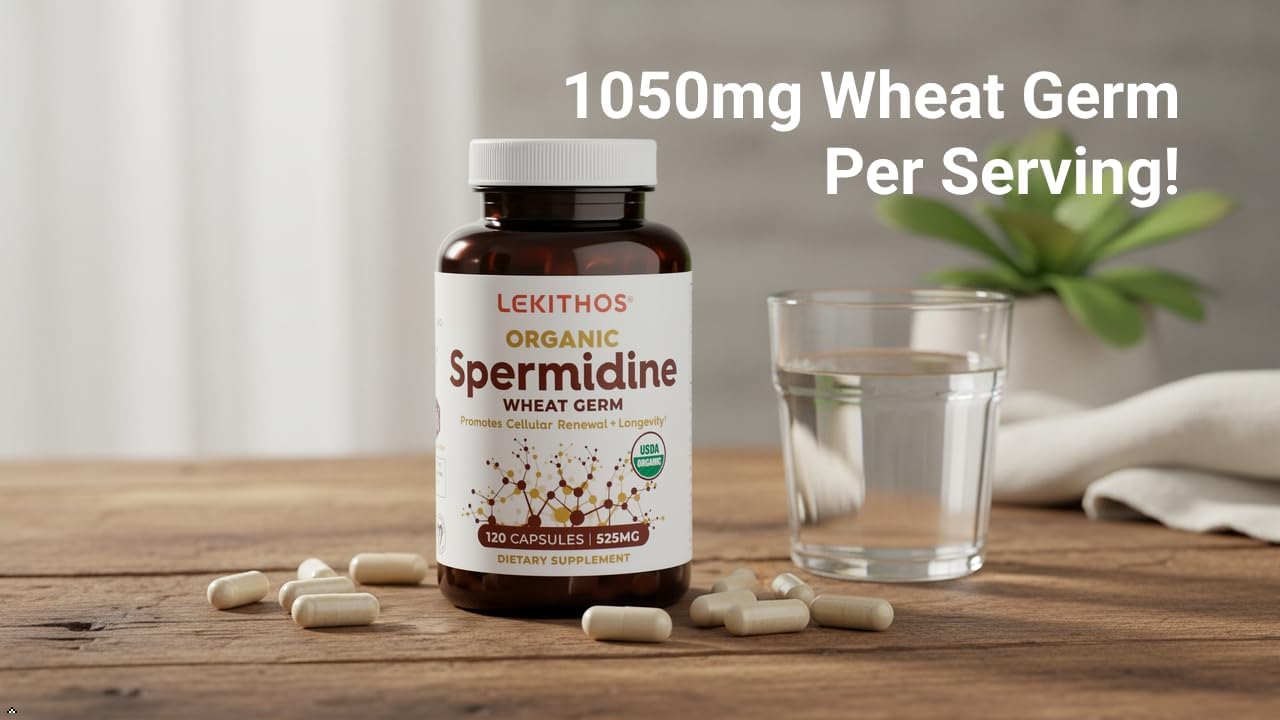 Lekithos Organic Spermidine Capsules | Organic Wheat Germ Extract | Promotes Cell Renewal, Healthy Ageing | Thiamine, Zinc, Manganese | 1050mg Per Serving | Certified Organic, Vegan, Non-GMO | 120 Capsules - görsel 3