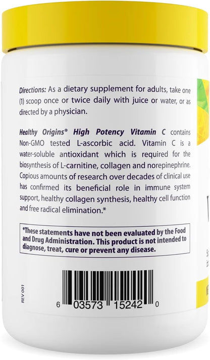 Healthy Origins Vitamin C Powder 1,000 mg (Non-GMO Tested, High Potency, Immune Support, Vegan) 454 g
