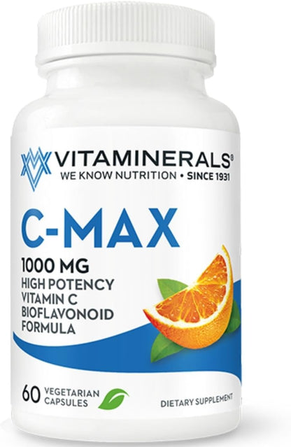 Vitaminerals C MAX Antioxidant Support 1,000 mg Vitamin C with Bioflavonoids - Vegetarian Capsules (60 Capsules)
