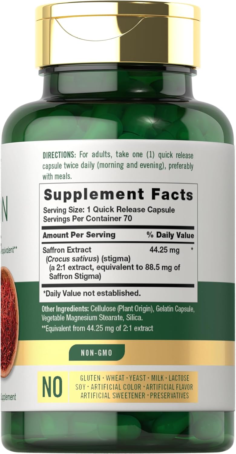 Carlyle Saffron Extract Supplement - 70 Capsules, Non-GM, Gluten-free - görsel 2