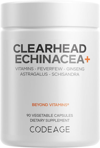 Codeage Clearhead Echinacea+ Supplement – Herbal Blend with Ginseng, Feverfew, Vitamins & Minerals