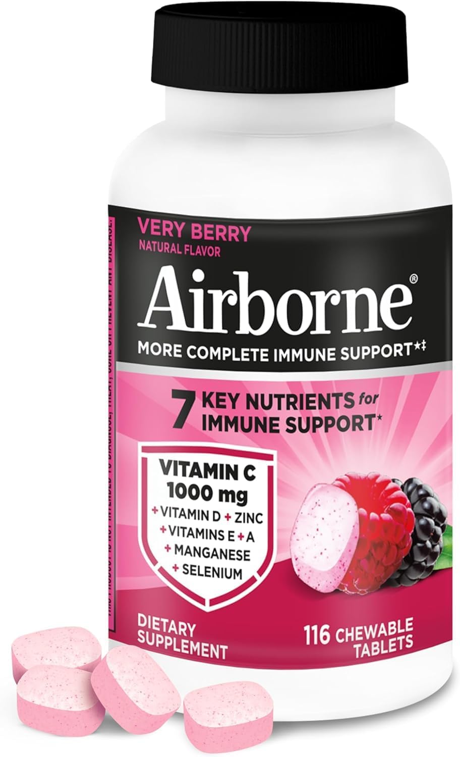 Airborne 1000mg Vitamin C + Zinc Chewable Tablets, Very Berry Flavour (2 Pack) - görsel 9