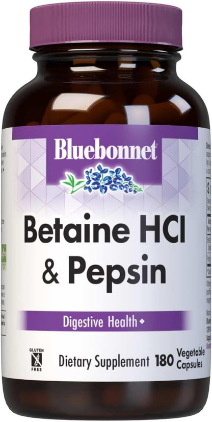 BlueBonnet Betaine HCl Plus Pepsin Vegetarian Capsules, 90 Capsules