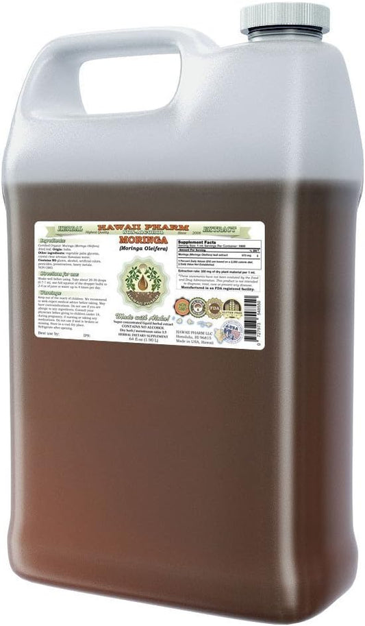Hawaii Pharm Moringa Alcohol-Free Liquid Extract, Moringa (Moringa Oleifera) Leaf Glycerite Natural Herbal Supplement, Made in USA, 1900 ml