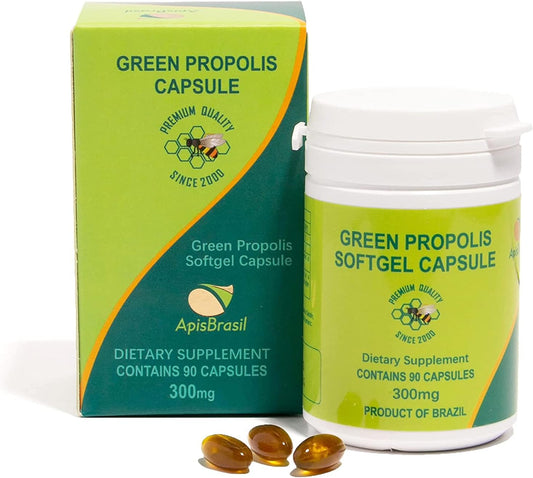 ApisBrasil Brazilian Green Propolis - Immune Health Support - 900mg Daily (3 Capsules x 300mg) - 90 Softgels