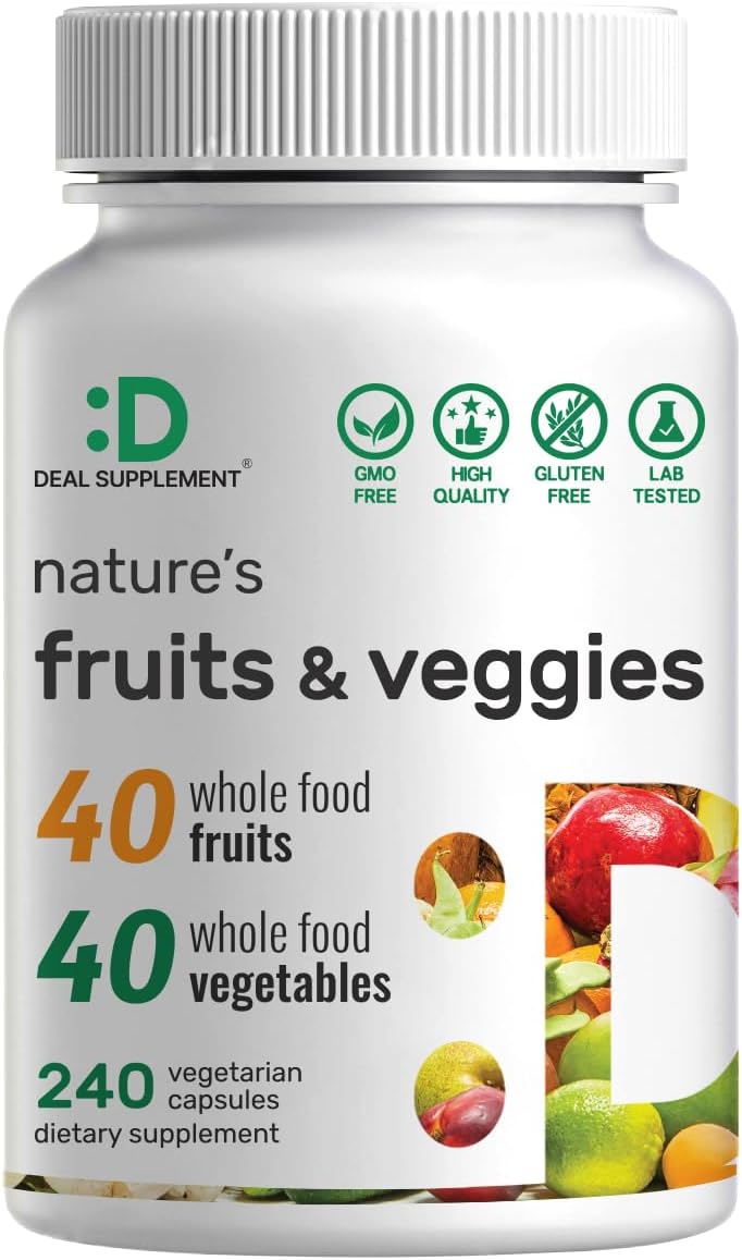Nature’s Fruits & Veggies Supplement, 240 Veggie Capsules – 80 Whole Food Superfoods for Daily Balance – Non-GMO, Gluten-free - görsel 1