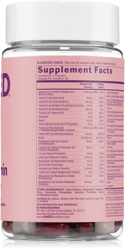 NAKED Nutrition Women's Multi - Daily Multivitamin with Iron & Super Greens, 60 Capsules