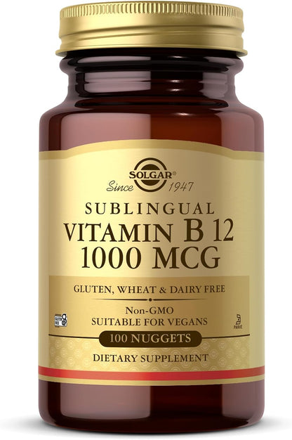 Solgar Sublingual Vitamin B12 1000 mcg, 100 Nuggets - Vegan, Non-GM, Gluten Free