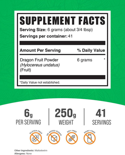 Dragon Fruit Powder (Pink Pitaya) - 250g by BulkSupplements