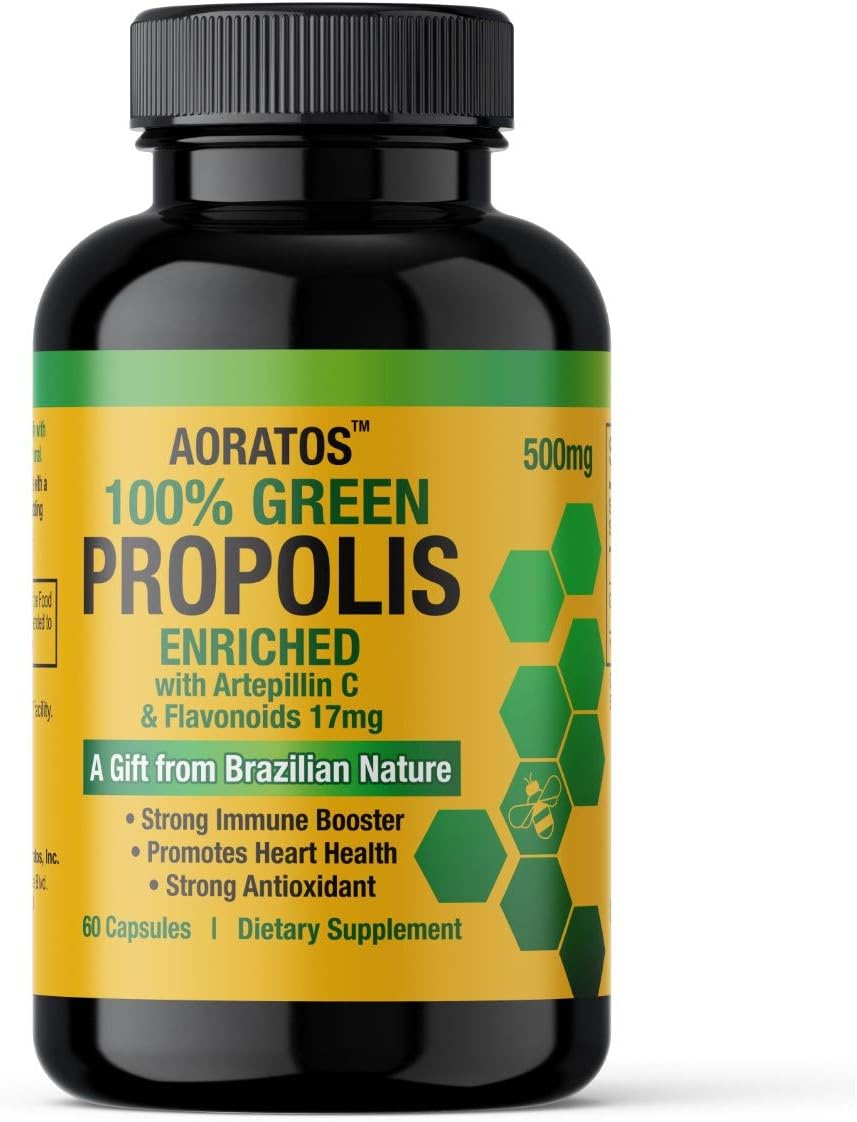 Aoratos 100% Brazilian Green Propolis Enriched 500mg, Immune Support, 60 Vegetable Capsules - görsel 1
