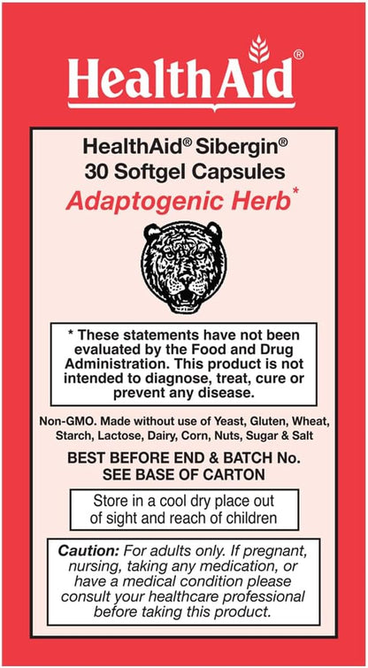 HealthAid Sibergin Siberian Eleuthero – Adaptogenic Herbal Support – 30 Softgel Capsules