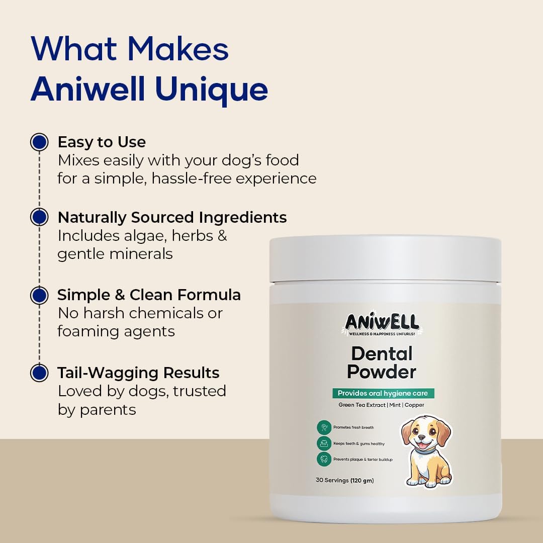 Aniwell Dog Dental Powder - Herbal Extract Formulation for Fresh Breath, Plaque & Tartar Support | No Brushing Required | Daily Dog Breath Freshener for All Breeds - görsel 6