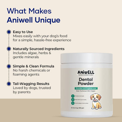 Aniwell Dog Dental Powder - Powered by Herbal Extracts for Fresher Breath and Dental Support (Pack of 3)