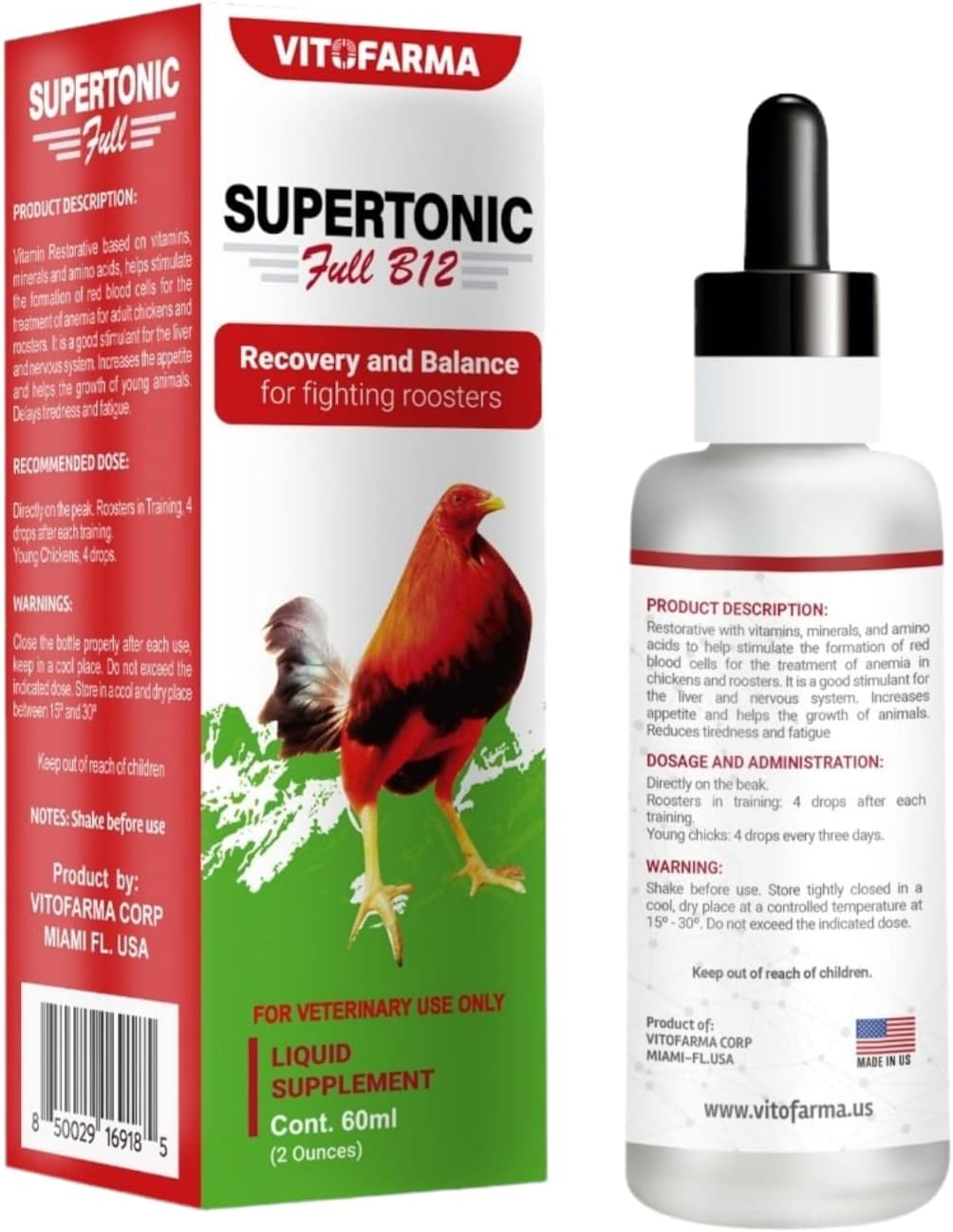 VITOFARMA Supertonic Full B12 for Rooster - Multivitamin Boosters for Roosters, Vitamin Recovery Liquid 60ml - görsel 2