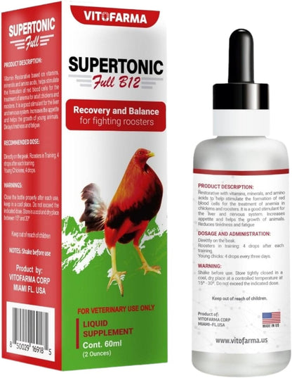 VITOFARMA Supertonic Full B12 for Rooster - Multivitamin Boosters for Roosters, Vitamin Recovery Liquid 60ml