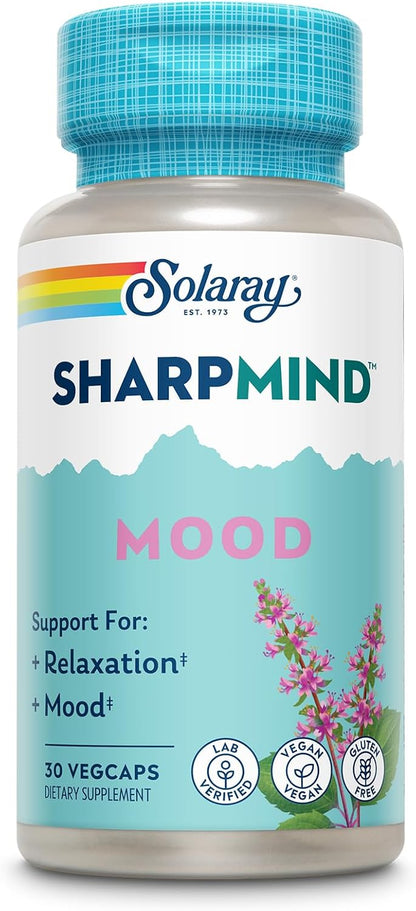 SOLARAY SharpMind Mood Support Supplement - Nootropic for Relaxation and Emotional Wellbeing with Zembrin, Holy Basil, Lithium 5mg, Organic Reishi Mushroom - 30 VegCaps