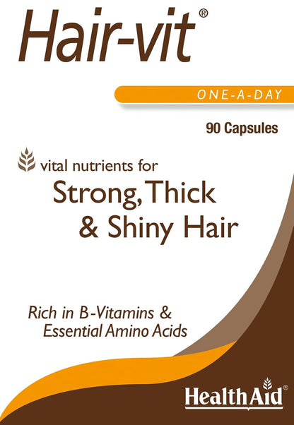HealthAid Hair-VIT – Hair Support Supplement with Biotin, B-Complex Vitamins and Amino Acids – 90 Capsules