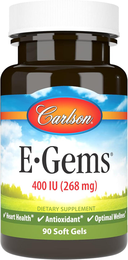 Carlson E-Gems – 400 IU (268 mg) Vitamin E Softgels – Cell Protection & Antioxidant Support