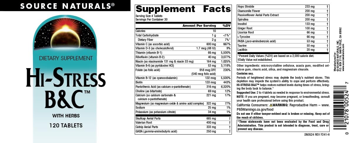 Source Naturals Hi-Stress B&C with Herbs - 120 Tablets - görsel 5