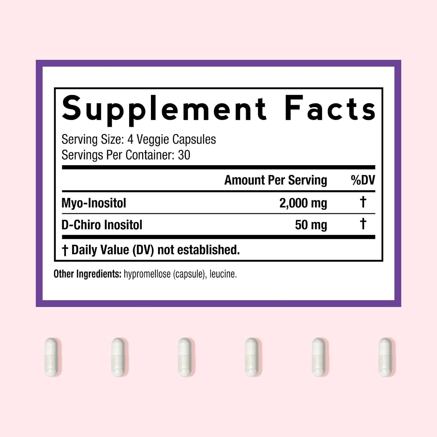 Doctor's Recipes Inositol Food Supplement for Women – Myo-Inositol & D-Chiro Inositol Capsules 2050mg, 40:1 Blend, 120 Vegan Capsules - görsel 2