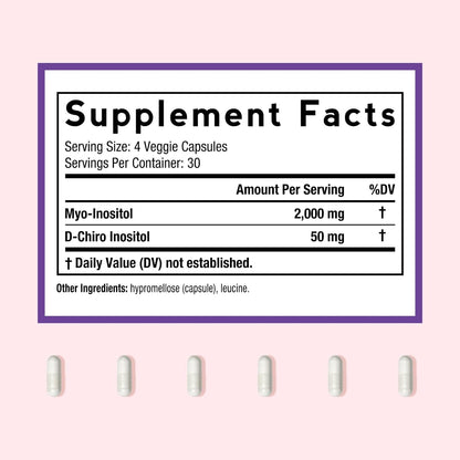 Doctor's Recipes Inositol Food Supplement for Women – Myo-Inositol & D-Chiro Inositol Capsules 2050mg, 40:1 Blend, 120 Vegan Capsules