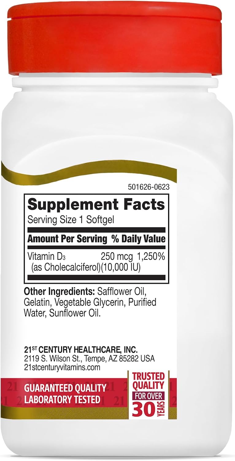 21st Century Vitamin D3 250 µg (10,000 IU) Rapid Release Softgels, 110 Count - görsel 5
