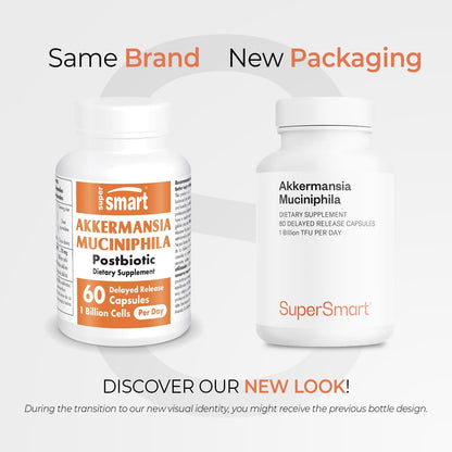Supersmart Akkermansia Muciniphila 1 Billion TFU per Day - Pasteurised Probiotic - Enhanced Absorption - Postbiotic Supplement - Non-GM & Gluten-free - 60 Delayed Release Capsules