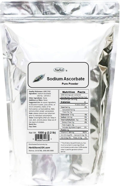 Sodium Ascorbate Pure Powder 500g - Buffered Vitamin C (as Sodium Ascorbate)