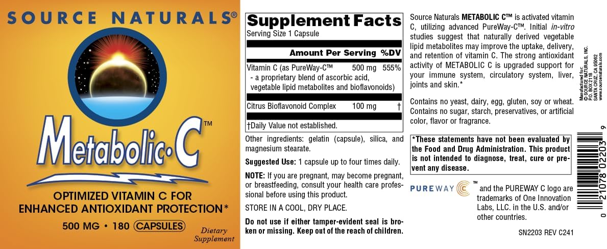 Source Naturals Metabolic C 500 mg Vitamin C - 180 Capsules - görsel 5
