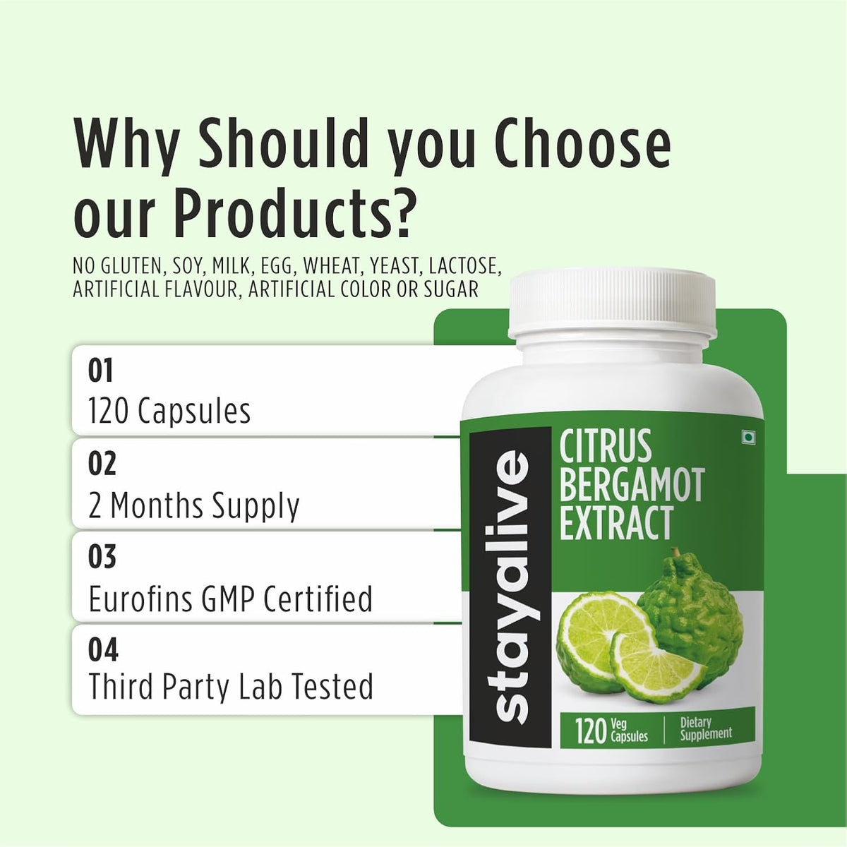 StayAlive Citrus Bergamot Capsules 1000mg, 30:1 Super Extract with 50% Polyphenolic Flavanones, 120 Capsules - görsel 5