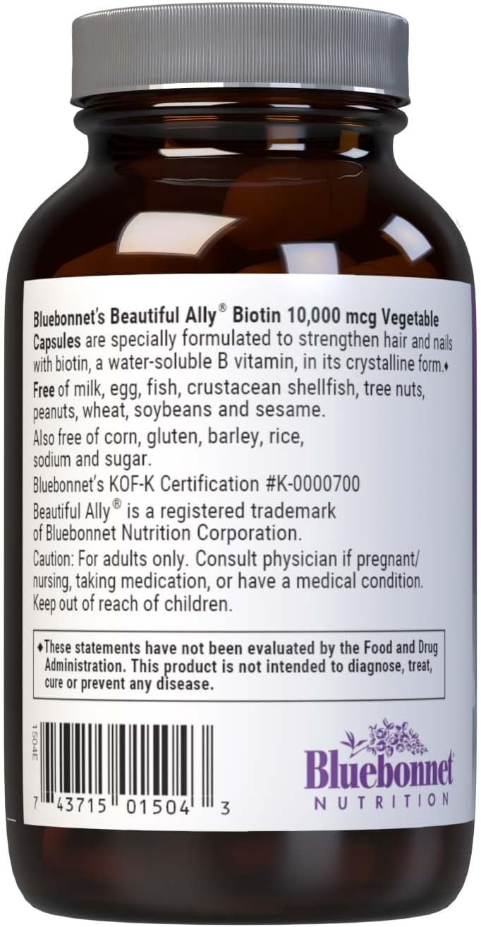 Bluebonnet Nutrition Beautiful Ally Biotin 10,000 mcg, 90 Vegetable Capsules - görsel 4