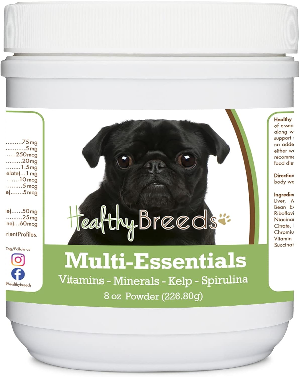 Healthy Breeds Pug, Black, Multi-Essentials Powder for Dogs – an ideal supplement of vitamins, minerals & antioxidants for your dog – 8 oz (227 g) - görsel 1