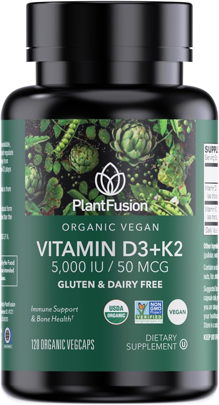 PlantFusion Organic Vegan Vitamin D3 + K2 5,000 IU, 50MCG - 60 Capsules - görsel 7