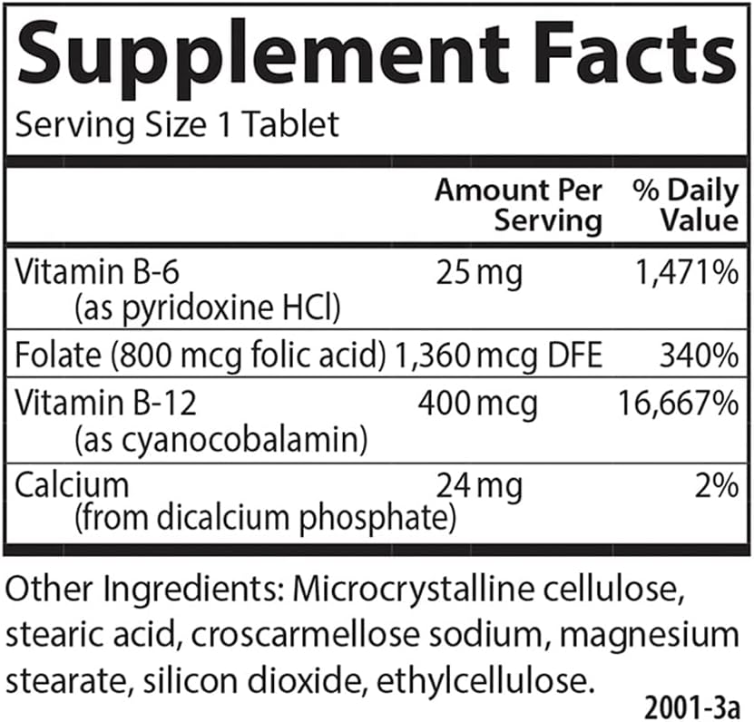 Carlson Tri-B Vitamin B Complex – 25 mg B6, 400 mcg B12, Folic Acid – 120 Tablets - görsel 4