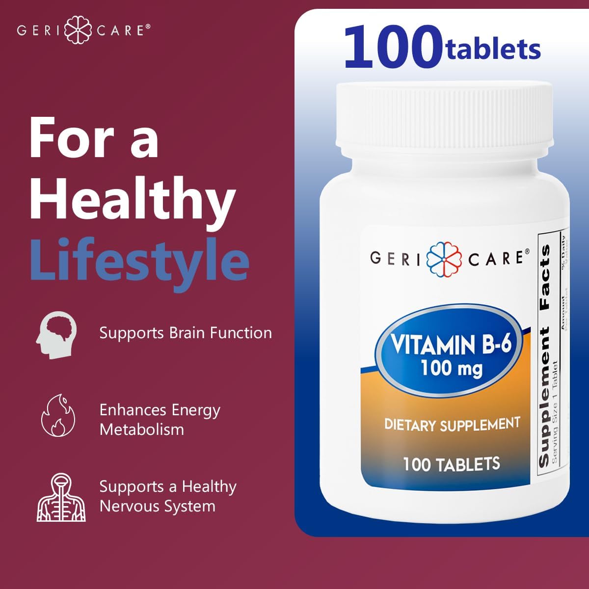 GeriCare Vitamin B6 100mg, 100 Tablets - görsel 4