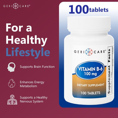 GeriCare Vitamin B6 100mg, 100 Tablets