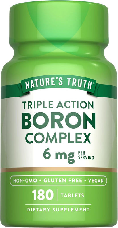 Nature's Truth Triple Action Boron Complex Food Supplement | 6mg | 180 Tablets | Vegan, Non-GM & Gluten-free Mineral Support