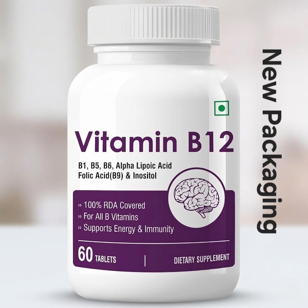 Vitamin B12 with B1, B5, B6, B9 (Folic Acid), Alpha Lipoic Acid ALA & Inositol Food Supplement – Energy Support & Antioxidant – 60 Tablets - görsel 4