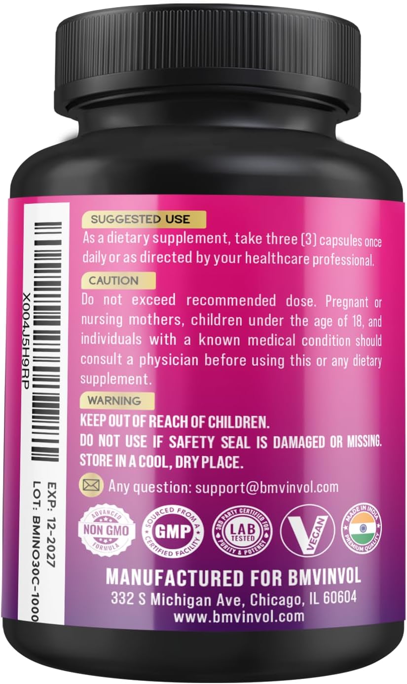 BMVINVOL Inositol Supplement - Myo-Inositol and D-Chiro Inositol (40:1 Ratio) with Berberine, Cinnamon, Ashwagandha, and More - 30 Capsules - görsel 3