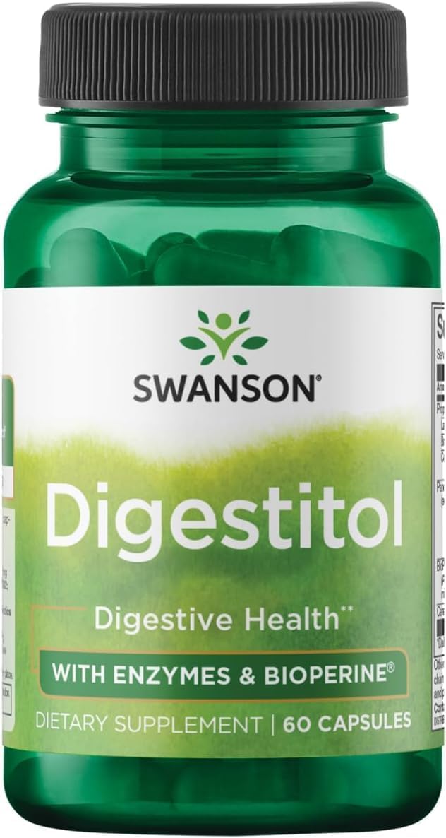 Swanson Digestitol - Natural Digestive Health Support with Digestive Enzymes and BioPerine - Helps Support Nutrient Absorption and Overall Wellness (60 Capsules) - görsel 1